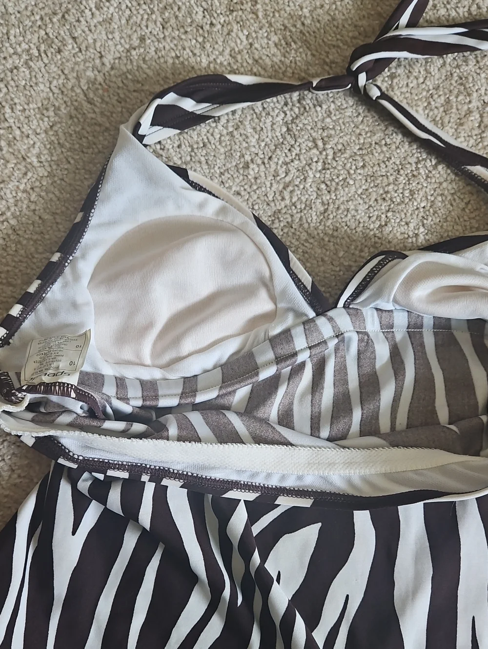 womebs sz 10 brown / cream speedo tankini swimsuit excellent halter style